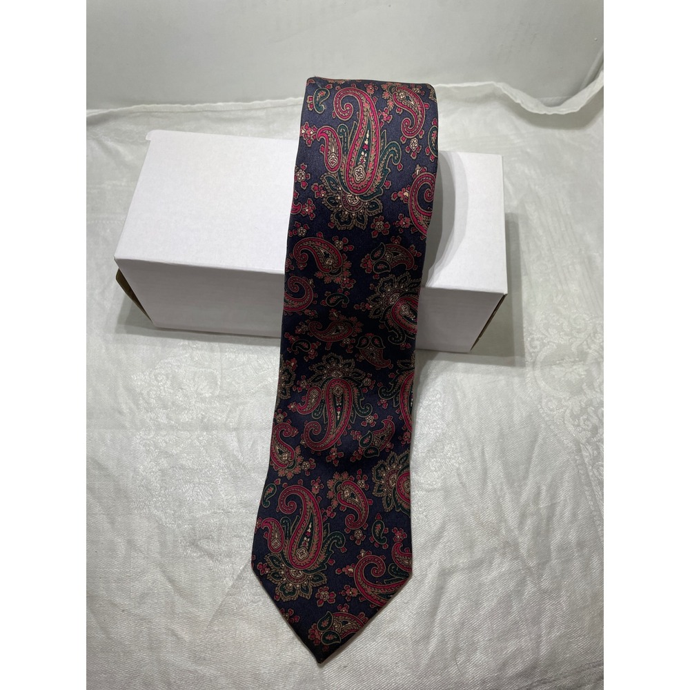 Pierre Balmain Paris Necktie Mens Silk Paisley Black Red Italy Designer
